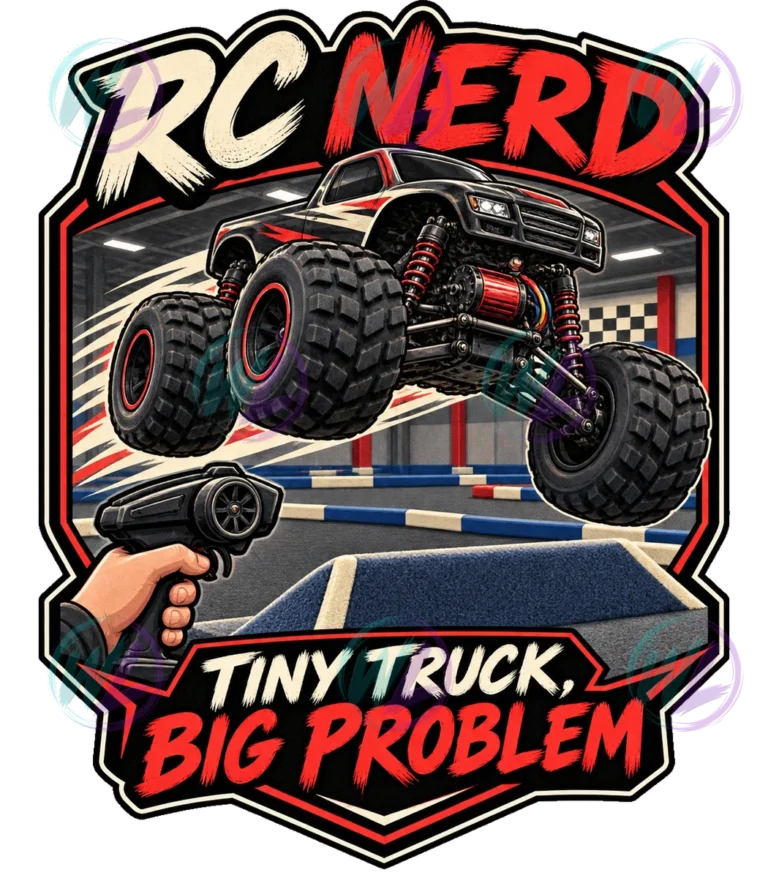 Radio control monster truck jumping race ramp with remote controller. Watermarked design preview.